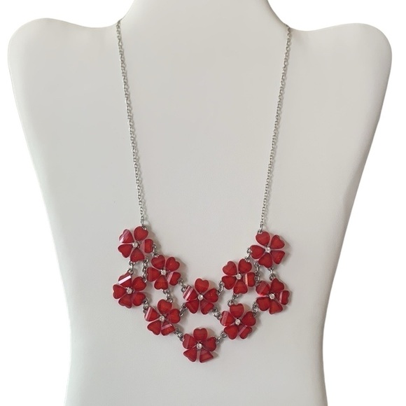 Faceted Red Flower Statement Necklace - Picture 2 of 6
